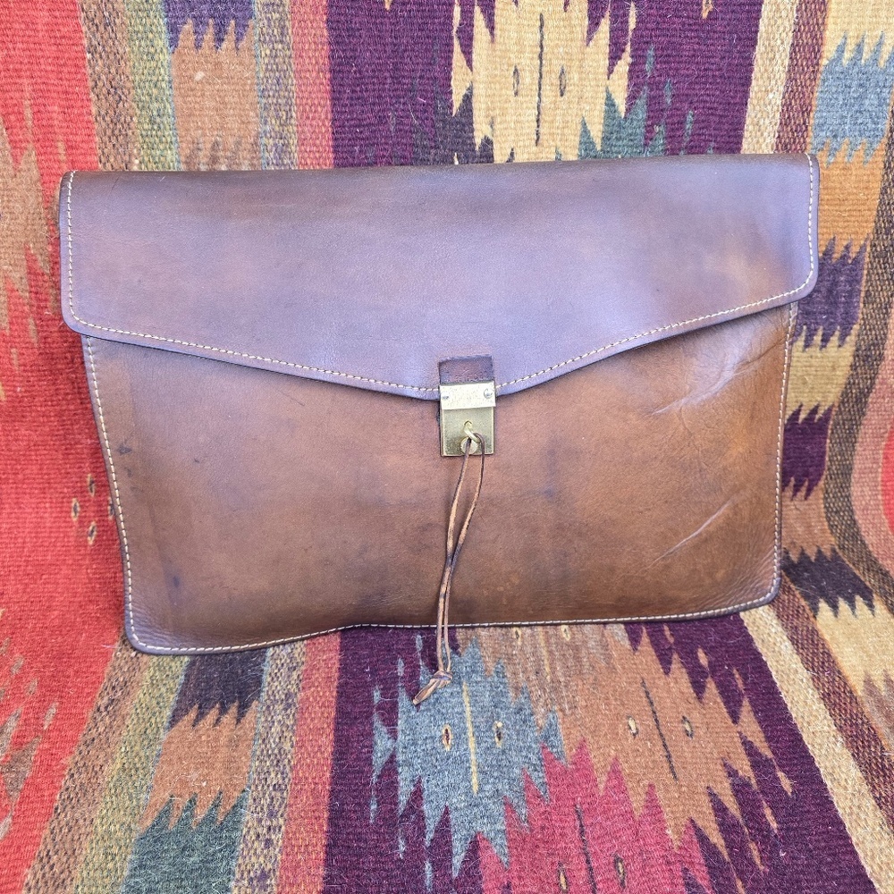 Vintage HARTMANN Belting Leather Envelope Document Case Portfolio Brass Lock/Key